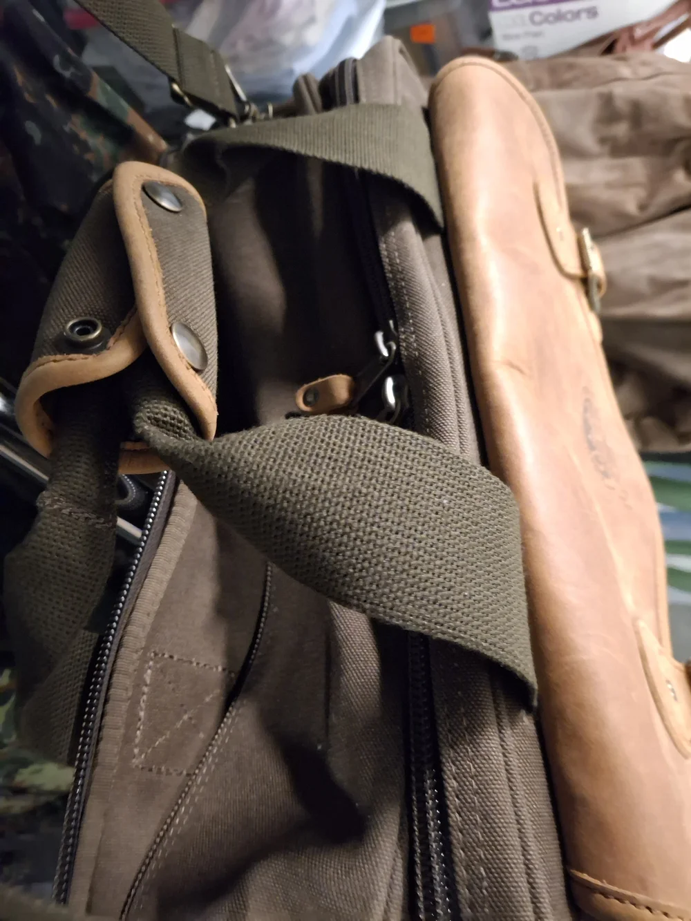 Cabela's Brown Leather & Olive Canvas Messenger Bag